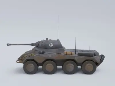 Sdkfz 234-2 Puma German WW2 armored car Low Poly PBR model Low-poly 3D model