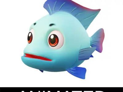 Blue Tilapia Fish Cartoon Animated Low-poly 3D model
