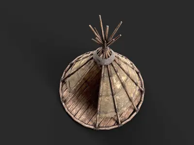 Primitive Wood and Fabric Tent Shelter 3 Low-poly 3D model