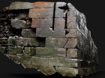 ruins stonewall part abandoned fortress photogrammetry Low-poly 3D model