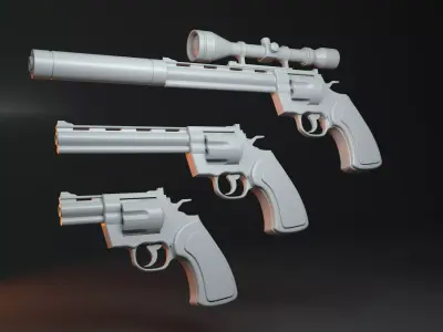 Revolver 3 types standard short and tuned Low-poly 3D model