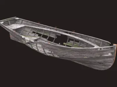 Ruined wooden boat Yal-6 Low-poly 3D model