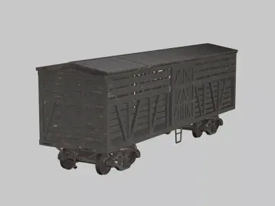 Old Train Wood Coaches Low Poly  3D Model Low-poly 3D model