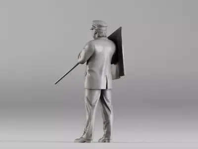 S00113 Train Station Master Holding a Flag 3dp 3D print model