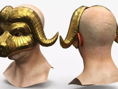 Geometric Bull Head Mask Gold on Head 3D model