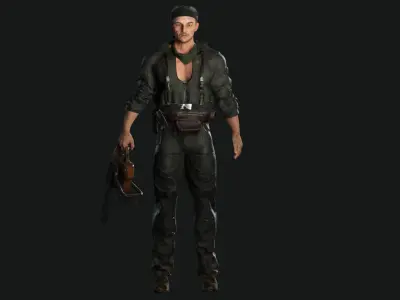 AAA 3D REALISTIC OLD MAN CHARACTER-APOCALYPTIC SURVIVOR CHAINSAW Low-poly 3D model