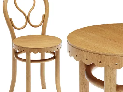 Zara Children Tabel and Chair Wood Turned 3D model
