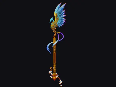 Magical Staff Phoenix Bird Wizard Wand Stick Props Item Low-poly 3D model