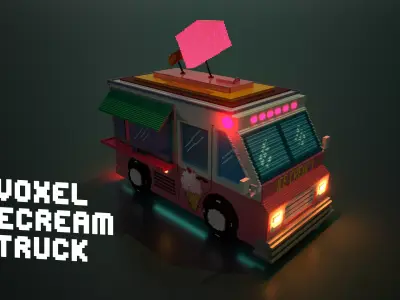 Voxel ice cream truck model Low-poly 3D model