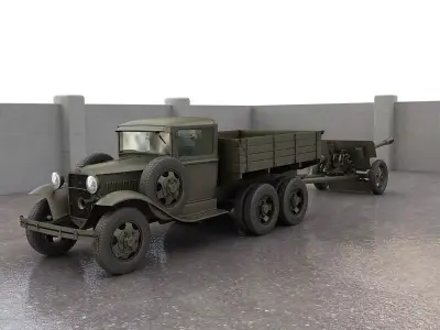 GAZAAA truck with antitank gun ZiS3 3D model
