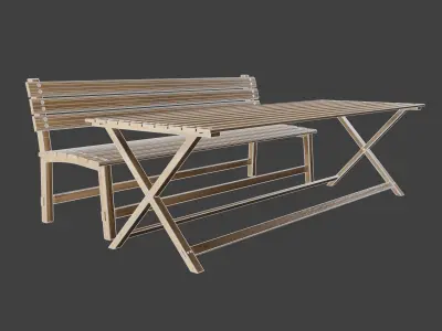 wooden bench and table Free 3D model