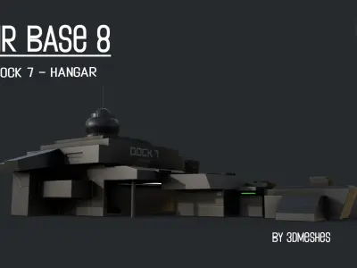 AIR BASE 8 - Dock 7 - Hangar PBR low poly Low-poly 3D model