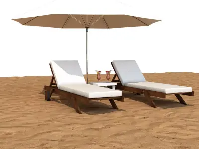 Sunbed With Umbrella Low-poly 3D model