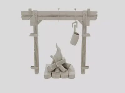 Fantasy Wooden Campfire Cooking Stand for 3D print Low-poly 3D model