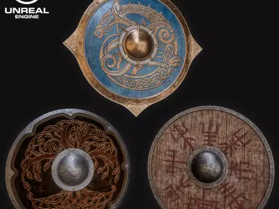 Viking Shields Low Poly Unreal Engine ready AC Valhalla Low-poly 3D model