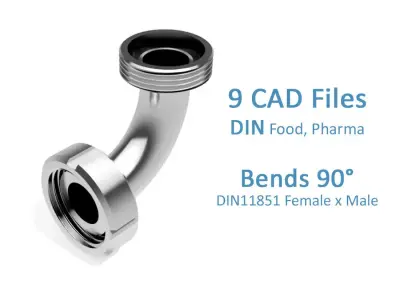 Hygienic Bends 90 degrees - DIN11851 Female x Male Ends Free 3D model