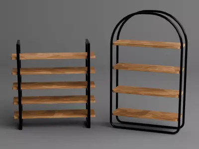 Modern Wooden Shelf and Display Rack Pack Low-poly 3D model
