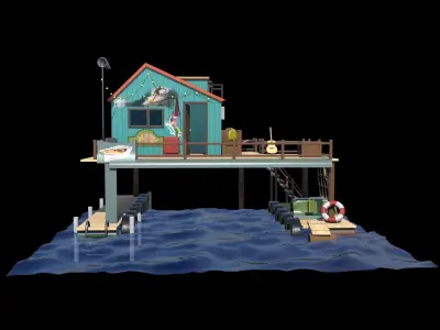 Fishing lodge Low-poly 3D model
