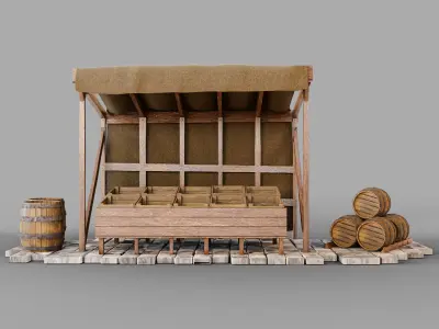 Medieval Market Stall Low-poly 3D model