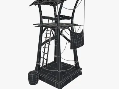 Wooden pirate watch tower Low-poly 3D model