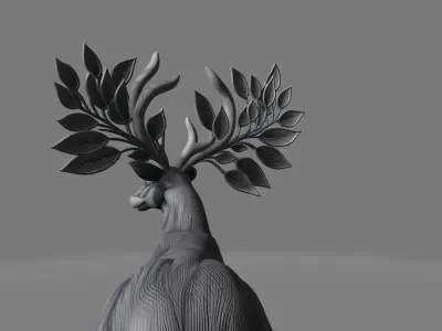 Unique 3D Printed Reindeer Statue with Leaf-Horn Illusion 3D model