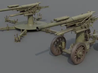 Type 14 10 cm AA gun Low-poly 3D model