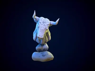 BULL gameready head on rock Low-poly 3D model