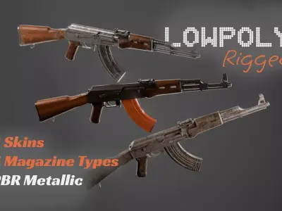 AK 47 Low-poly 3D model 9