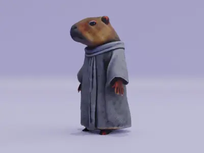 Capybara Humanoid Character Wear Robe Free low-poly 3D model