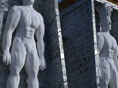 Fantasy Pyramid And Male Statues 3D model