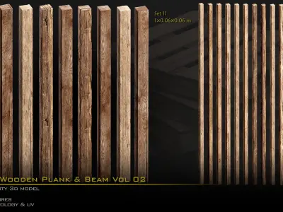 Wooden Plank and Beam Vol 02 Medieval 3D Asset Pack Low-poly 3D model