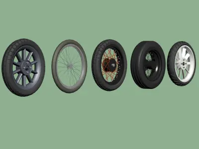 Spoked wheels and tires 3D model