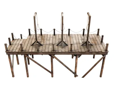 Medieval Triple Gallows Low-poly 3D model