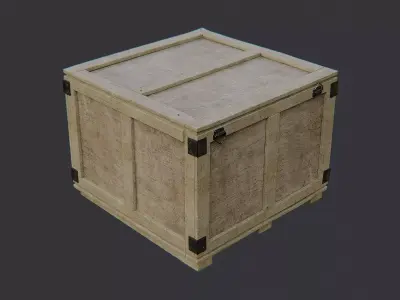 wooden shipping crate with metal reinforcements Low-poly 3D model