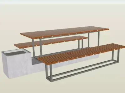 Picnic Table with Integrated Benches and planter Low-poly 3D model