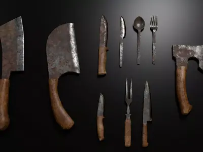 Knifes and axe Tools Pack Low-poly 3D model