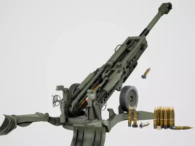 Lowpoly M777 Lightweight Towed Howitzer Low-poly 3D model