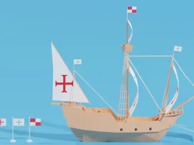 Cartoon Santa Maria Ship Low-poly 3D model