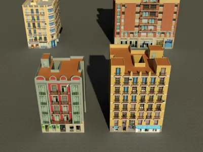 Building Collection 93-96 Low-poly 3D model