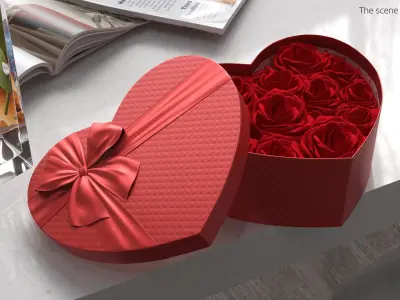 Open Heart Floral Box with Red Roses 3D model