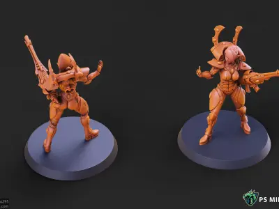 Space Elf Female Soldier Pose 5 - 8 Variants and 2 Pinups 3D print model