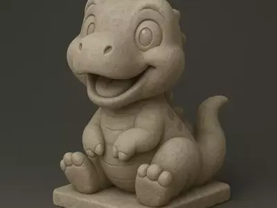 Cute Baby Dinosaur STL Cartoon Figurine with Base 3D print model