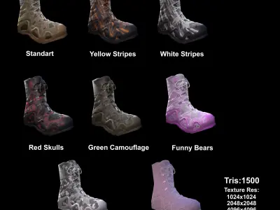 Military Boot Custom Skins Pack Low-poly 3D model