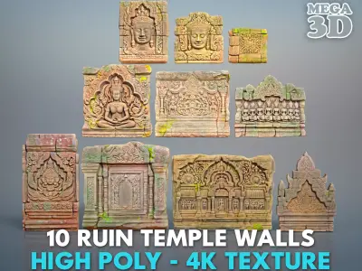 High poly Ruin Temple Walls - 240702 3D model