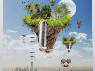 Canvas Art Surreal Floating Island Low-poly 3D model