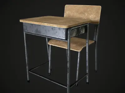 School Table and Chair - 3D Model Low-poly 3D model