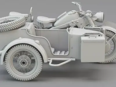 WWII German Military Motorcycle Sidecar 3D model