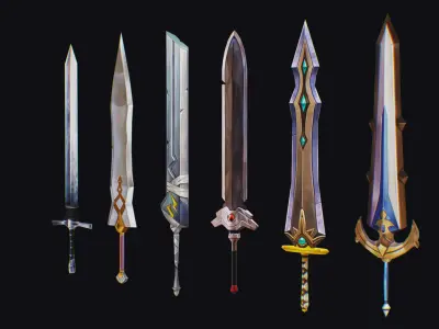 Sword Edged Weapon Two Handed Medieval Melee Knife Iron Blade Low-poly 3D model