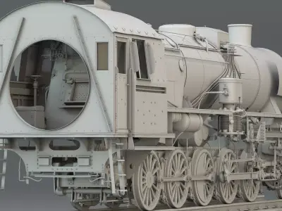 WWII German Steam Locomotive BR52 with Tender 3D model