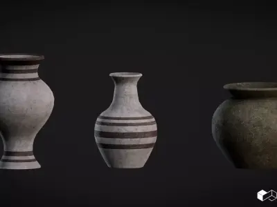 Vase Set with Broken Pieces Low-poly 3D model